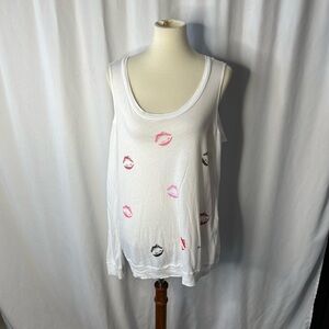 Lauren Moshi Anlyse Watercolor Lips Graphic Cold Shoulder Top - Size Large